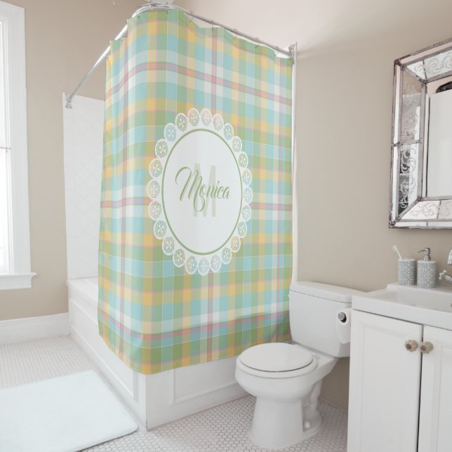 Plaid Shower Curtain - Spring Colours {S2D10} (In Situ)