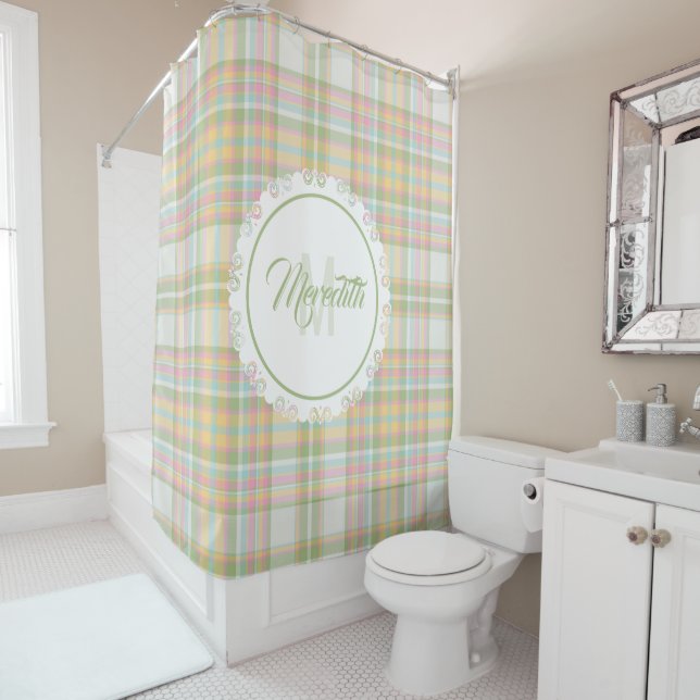 Plaid Shower Curtain - Spring Colours {S2D3} (In Situ)
