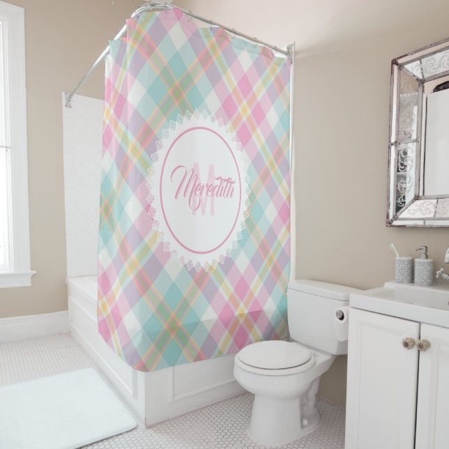 Plaid Shower Curtain - Spring Colours {S2D6} (In Situ)