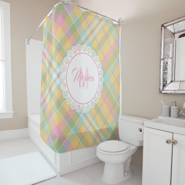 Plaid Shower Curtain - Spring Colours {S2D9} (In Situ)