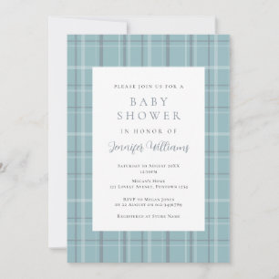 Plaid Simple Teal Boy Baby Shower Invitation
