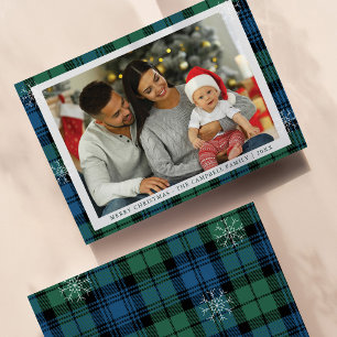 Plaid Snowflakes Family Photo Campbell Tartan Holiday Card