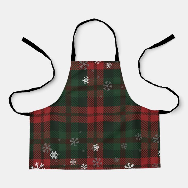 Plaid Snowflakes Pattern Christmas Holiday Festive Apron (Front)