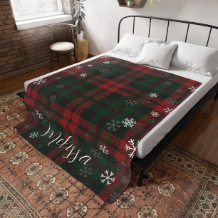 Plaid Snowflakes Pattern Personalised Winter Fleece Blanket