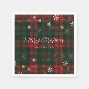 Plaid Snowflakes Pattern Personalised Winter Paper Napkin