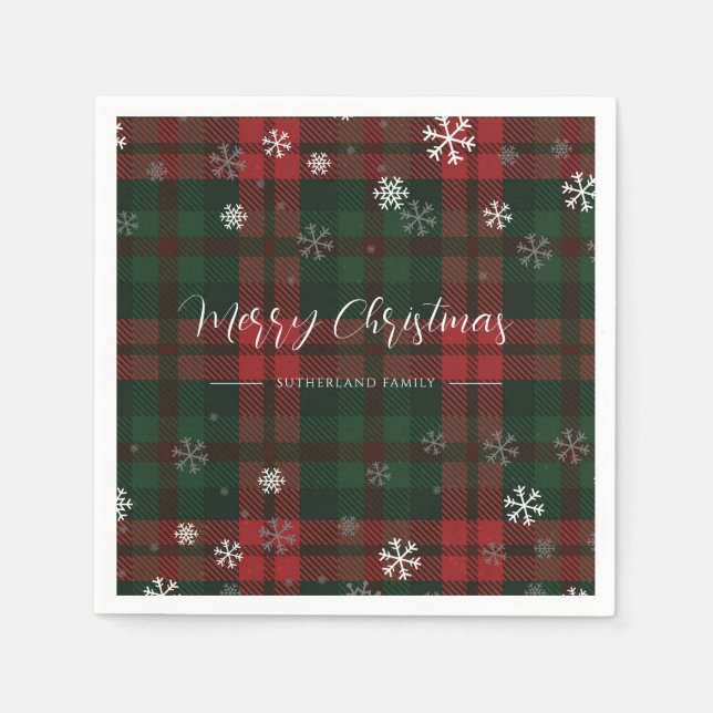 Plaid Snowflakes Pattern Personalised Winter Paper Napkin (Front)