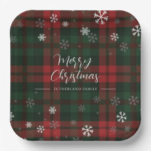 Plaid Snowflakes Pattern Personalised Winter Paper Plate