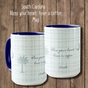 Plaid South Carolina Mug with Palm Tree and Moon