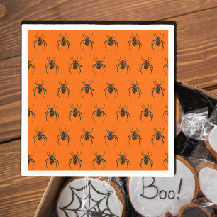 plaid spiders in neon orange napkin