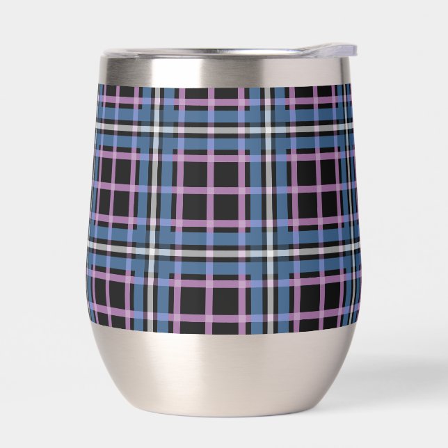 Plaid Stemless Wine Tumbler – Blue & Lavender (Left)