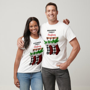 Plaid Stockings Family of 4 Matching Christmas T-Shirt