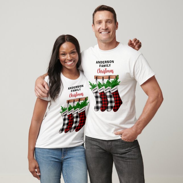 Plaid Stockings Family of 4 Matching Christmas T-Shirt (Unisex)