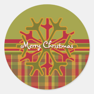 Plaid & Stripes Snowflake Sticker Red Green Tan