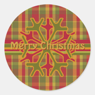 Plaid & Stripes Snowflake Sticker Red Green Tan
