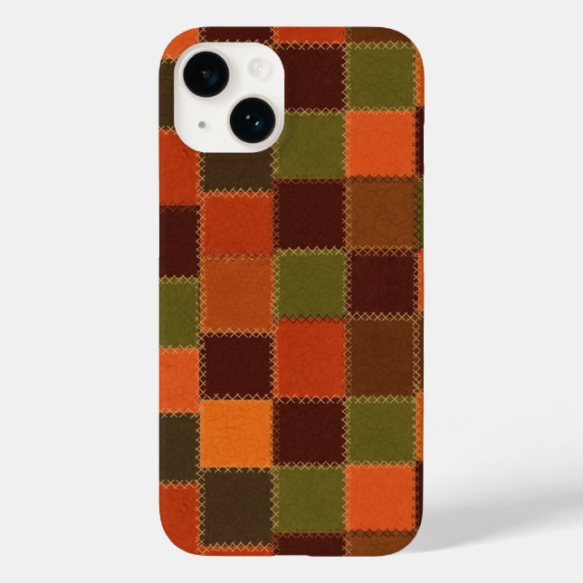 Plaid-style faux leather patchwork Case-Mate iPhone case (Back)