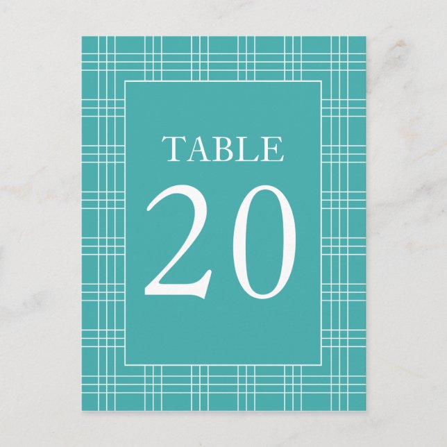 Plaid Table Numbers (Aqua / White) Postcard (Front)