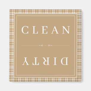 Plaid Tan Brown Clean or Dirty Dishwasher Magnet