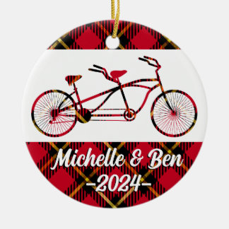 Plaid Tandem Bicycle - Couples Bike Ornament