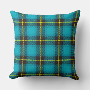 Plaid Tartan Blue, Yellow, Black Pattern Trendy Cushion
