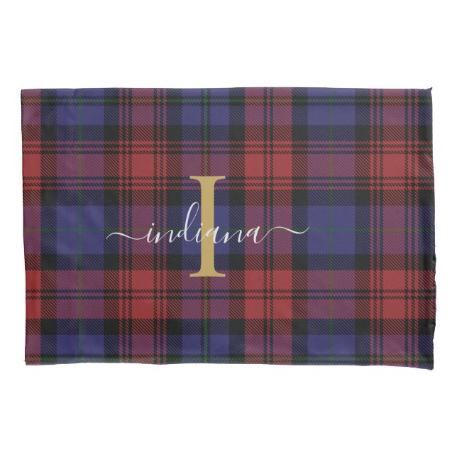 Plaid Tartan Check Monogram Custom Pillowcase (Front)