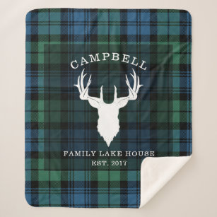 Plaid Tartan Clan Campbell Family Name Lake House Sherpa Blanket