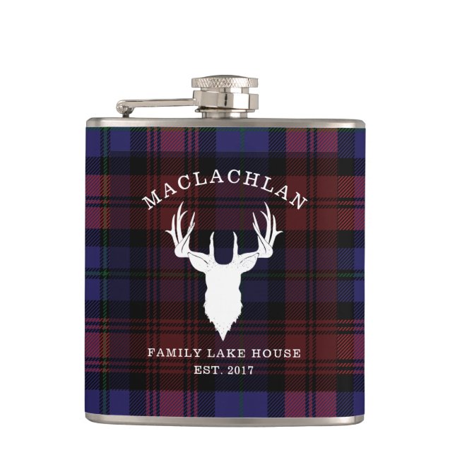 Plaid Tartan Clan MacLachlan Family Lake House Hip Flask (Front)