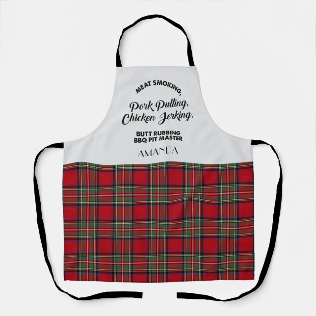 Plaid Tartan Clan Stewart Chequered Red Kitchen Apron (Front)