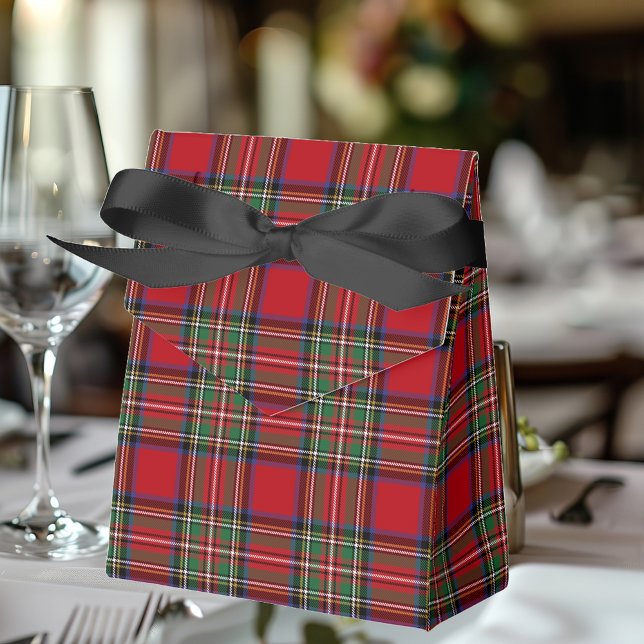 Plaid Tartan Clan Stewart Red Check Party Favour Box (Rustic Plaid Stewart Tartan Favor Box)