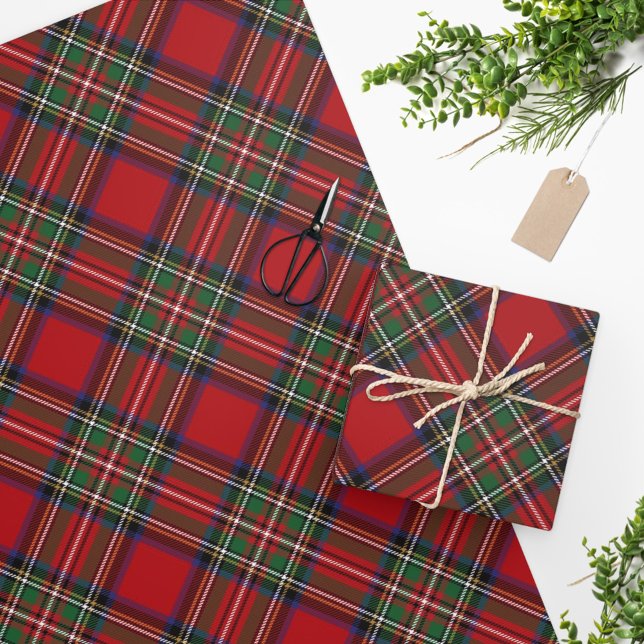 Plaid Tartan Clan Stewart Red Green Pattern Wrapping Paper (Creator Uploaded)