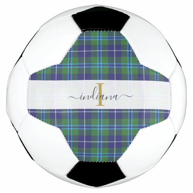 Plaid Tartan Classic Monogram Script Name Football (Front)