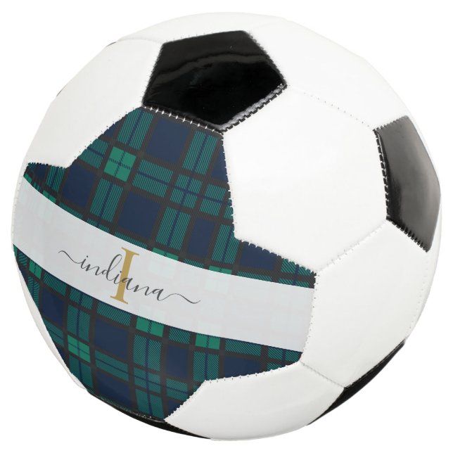 Plaid Tartan Classic Monogram Script Name Football (Three Quarter)