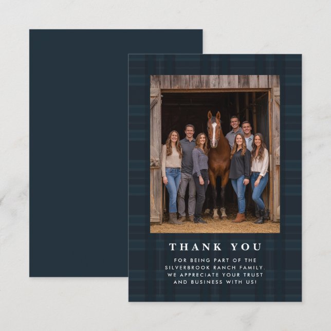 Plaid Tartan Equestrian Barn Ranch Business Thank You Card (Front/Back)