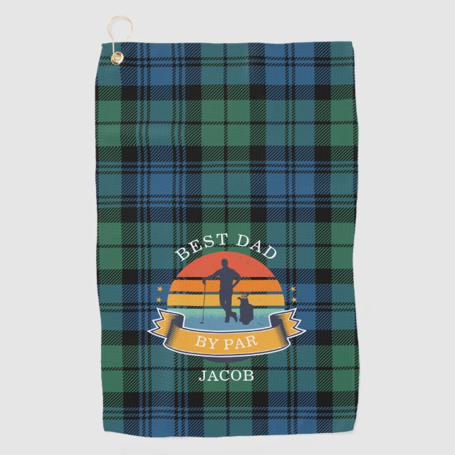 Plaid Tartan Fathers Day Best Dad By Par Custom Golf Towel (Front)