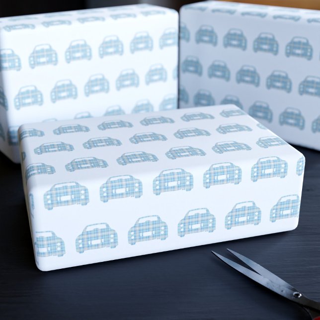 Plaid Tartan Figaro Car Pattern Wrapping Paper (Cute Scottish tartan cars on this wrapping paper)
