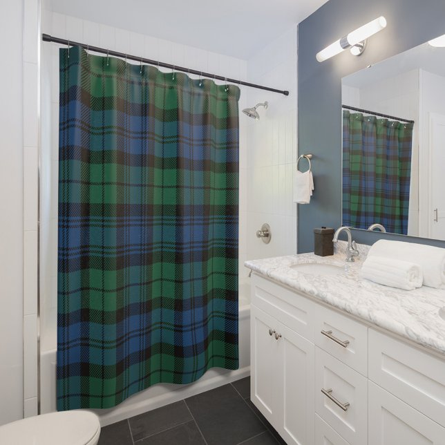 Plaid Tartan Green Blue Pattern Rustic Campbell  Shower Curtain (Plaid Rustic Clan Campbell Tartan Shower Curtains)
