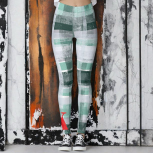 Plaid tartan green white monogrammed red festive  leggings