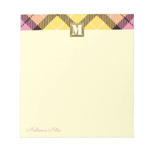 Plaid Tartan Leather Custom Script Monogram Cream Notepad