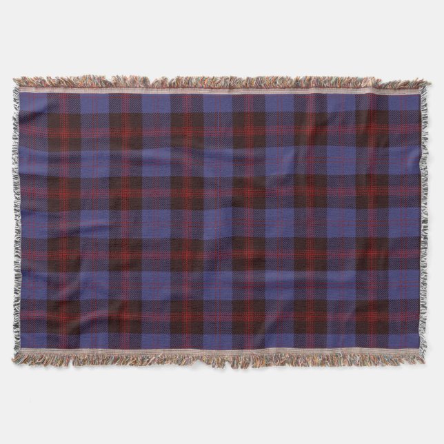  plaid tartan navy blue red  throw blanket (Front)