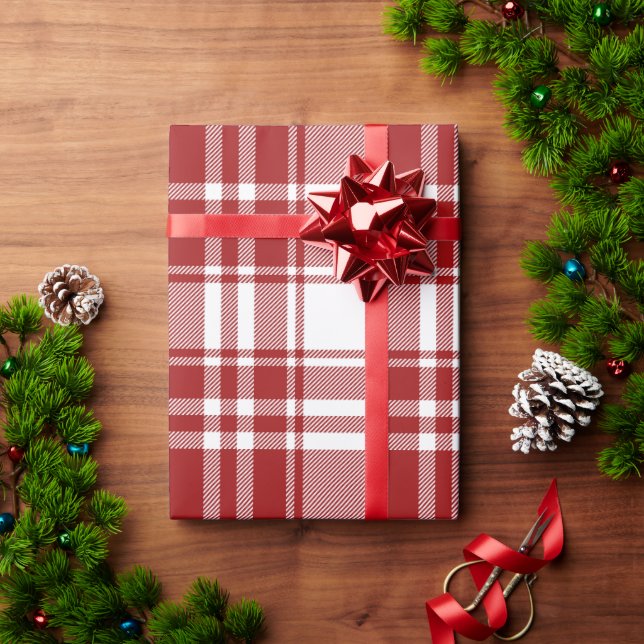 Plaid Tartan Red White Holiday Festive Christmas Wrapping Paper (Holiday Gift)