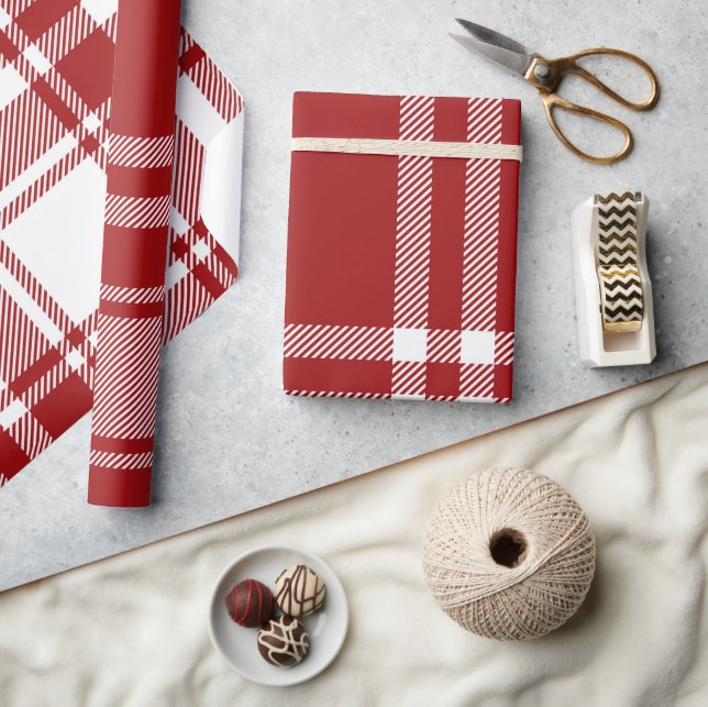 Plaid Tartan Red White Holiday Modern Christmas Wrapping Paper (Crafts)