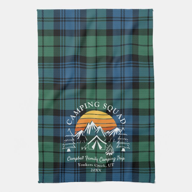 Plaid Tartan Retro Family Camping Squad Campbell Tea Towel (Vertical)