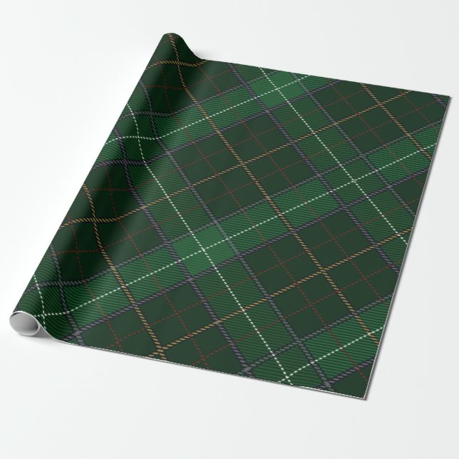 Plaid Tartan Walsh Christmas Green Pattern Wrapping Paper (Unrolled)