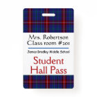 Plaid Teachers Bathroom / Hall Pass Badge