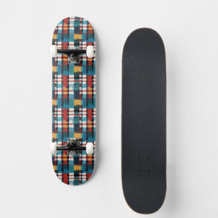 Plaid Teal Red Yellow White Skateboard