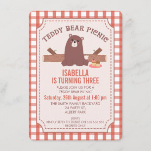 Plaid Teddy Bear Picnic Birthday Invitation