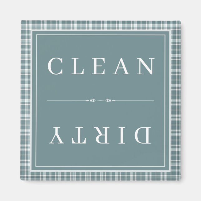 Plaid Teel Blue Clean or Dirty Dishwasher Magnet (Front)