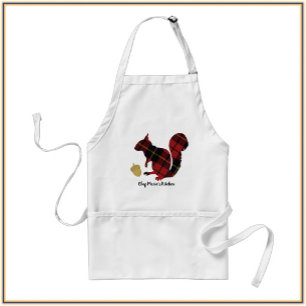 Plaid Texture Red and Gold Squirrel and Acorn Standard Apron