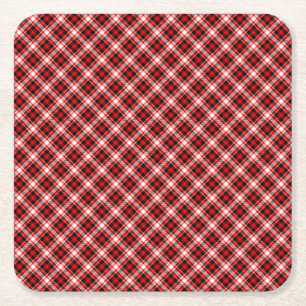 Plaid Texture Red Black Tartan Pattern-68767 Square Paper Coaster