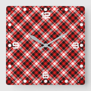 Plaid Texture Red Black Tartan Pattern-68767 Square Wall Clock