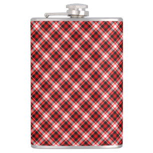 Plaid Texture Red Black White Digital Paper Hip Flask